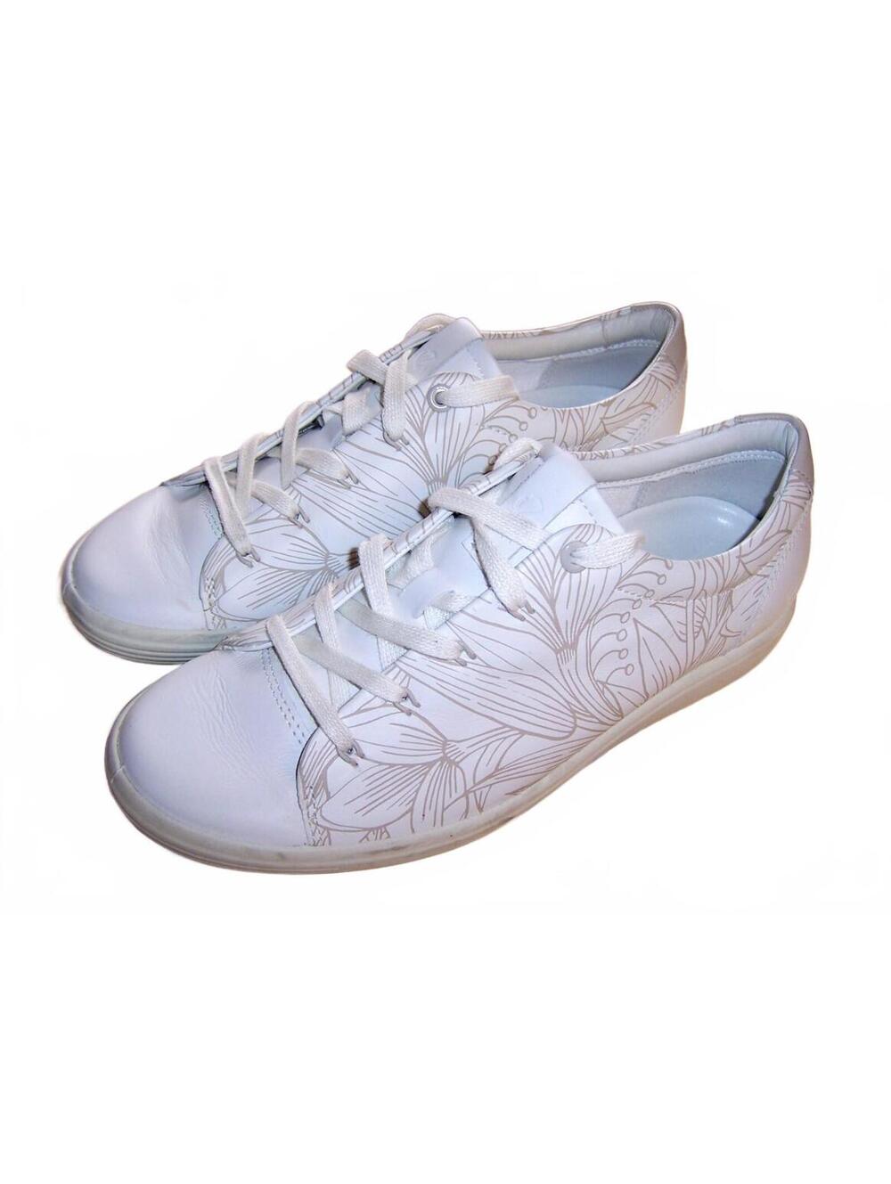 ECCO Soft 7 Women's Leather Floral Sneakers 7-7.5 US White